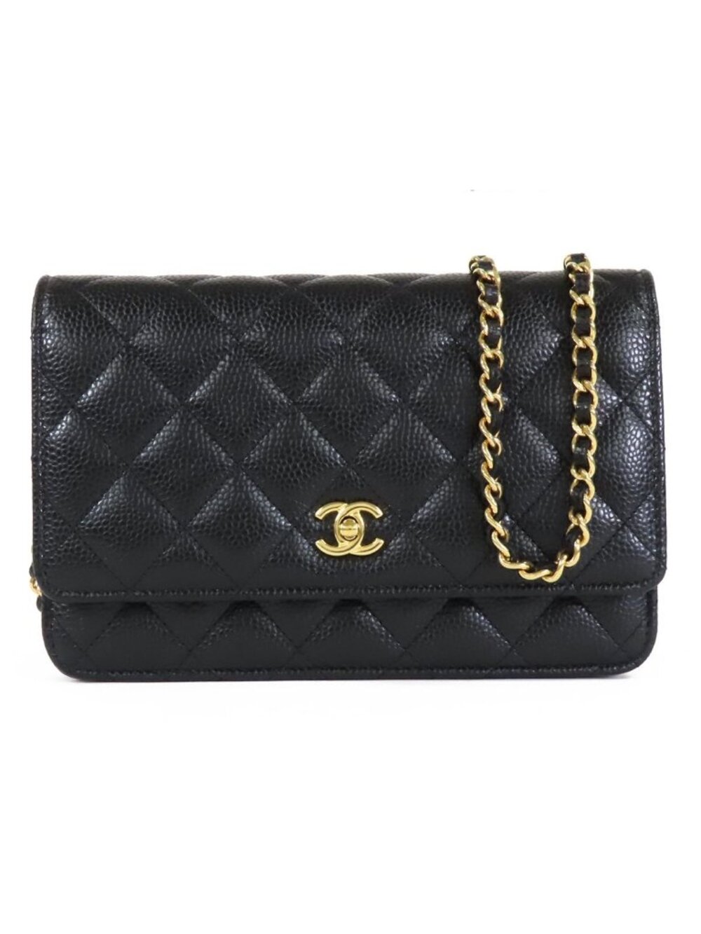 Chanel Chain Wallet Black Gold Caviar Leather Shoulder Bag